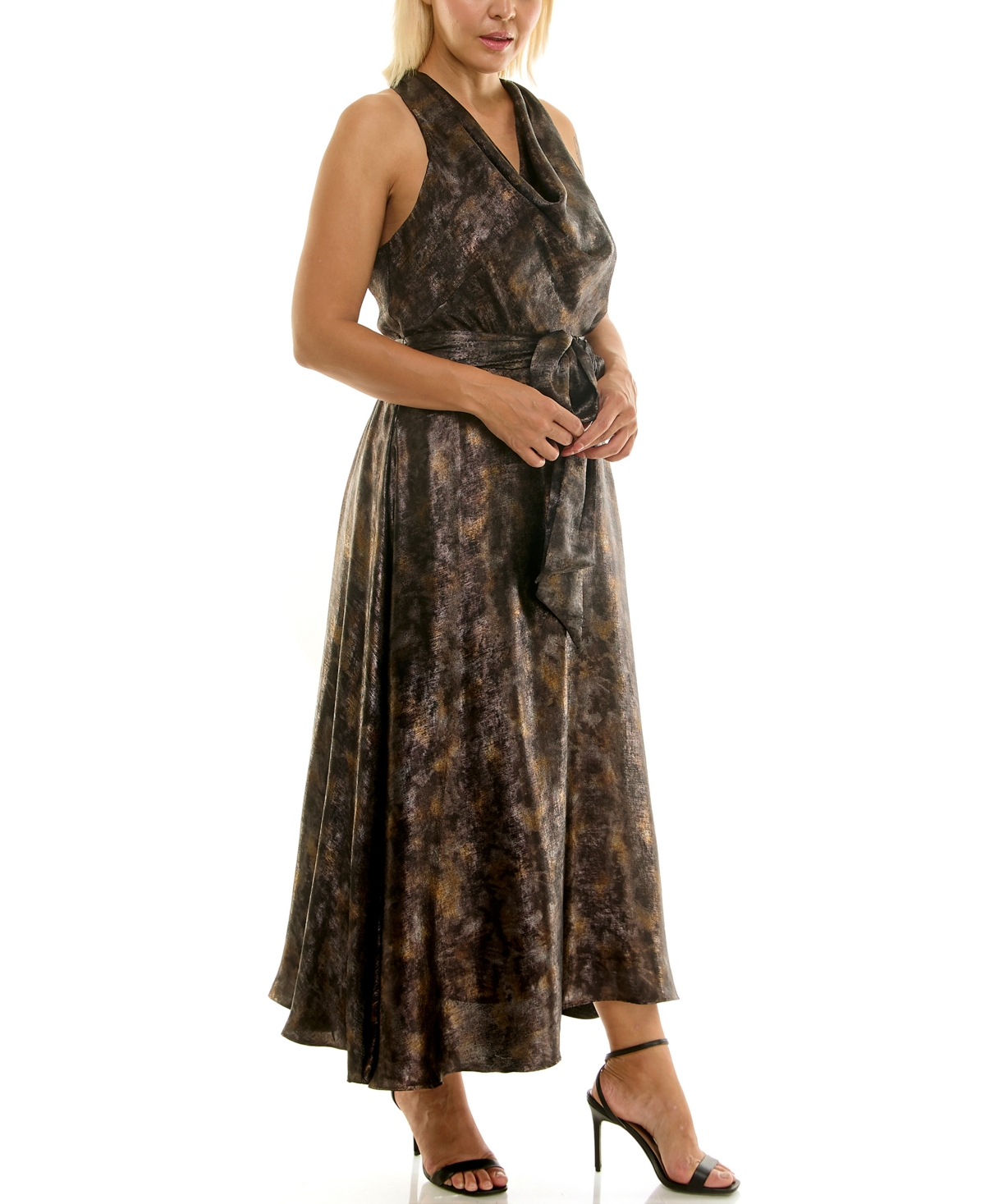 Taylor Plus Size Cowl Neck A-line Dress In Brown
