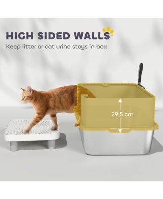 Stainless Steel Litter Box, High Sided Cat Litter Box with Scoop
