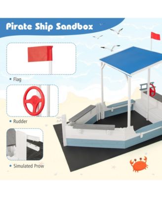Pirate Ship Sandbox with Canopy with Bench Seats and Bottom Liner