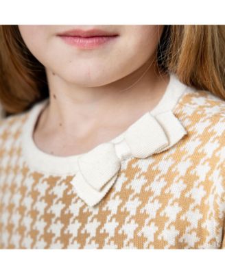 Toddler Girls Organic Long Sleeve Bow Detail Intarsia Sweater Dress