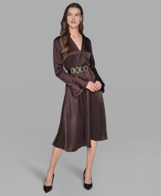 Women's Crinkle Long Sleeve Midi Dress