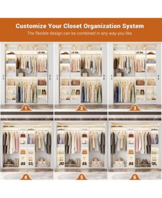 58" - 90'' W MDF/Metal Closet System with 2 Drawers, 3 Hanging Rods and Shelves Large Walk-in Closet Organizer