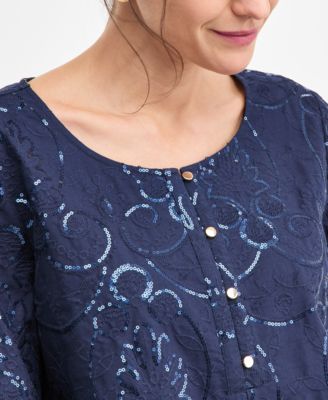 Women's Sequin Eyelet 3/4-Sleeve Top, Macy's Exclusive