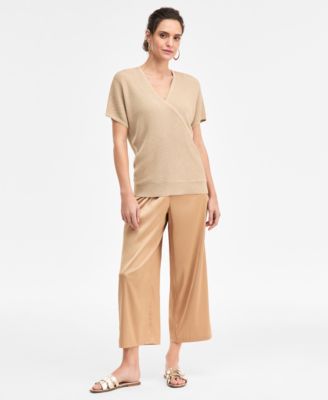 Petite Short-Sleeve Faux Wrap Sweater, Macy's Exclusive