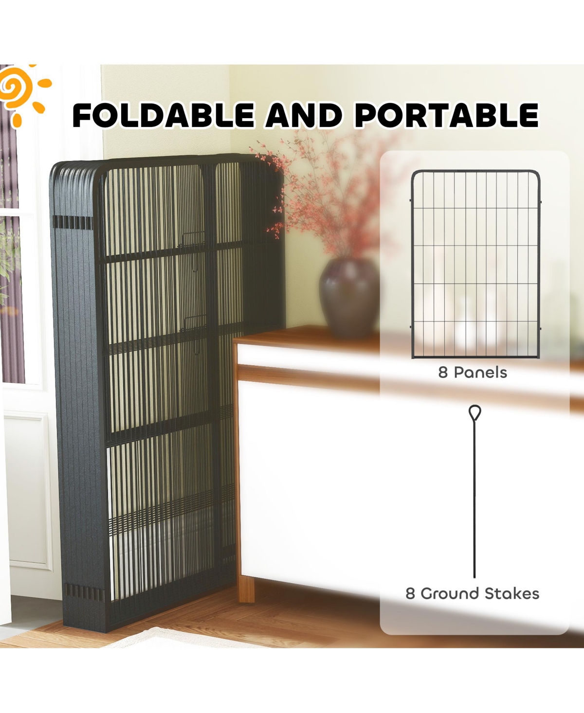 PawHut 39 Inch 8 Panel Heavy Duty Dog Playpen with Door,