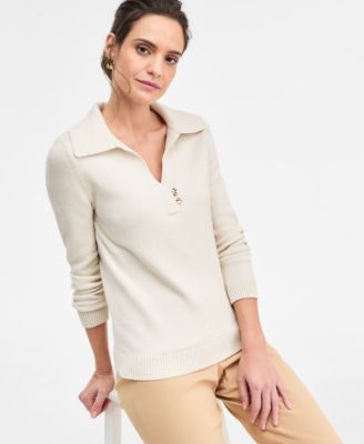 Women's Long-Sleeve Johnny-Collar Lurex Sweater, Macy's Exclusive