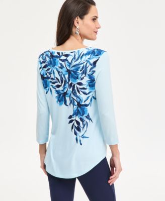 Women's Printed Scoop-Neck 3/4-Sleeve Top
