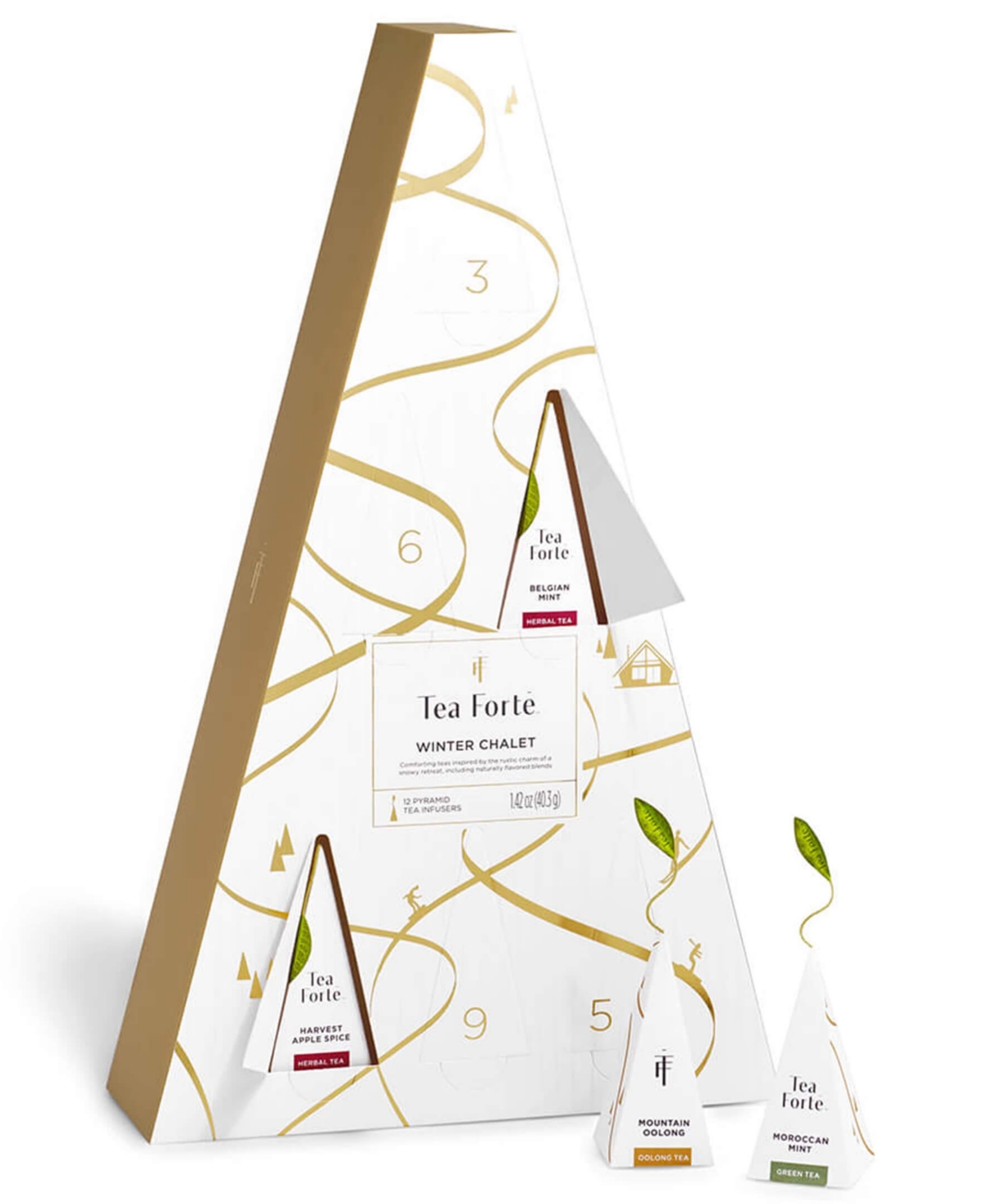 Tea Forte Holiday Winter Advent Bundle 12-Pyramid Infusers and Cafe Cup