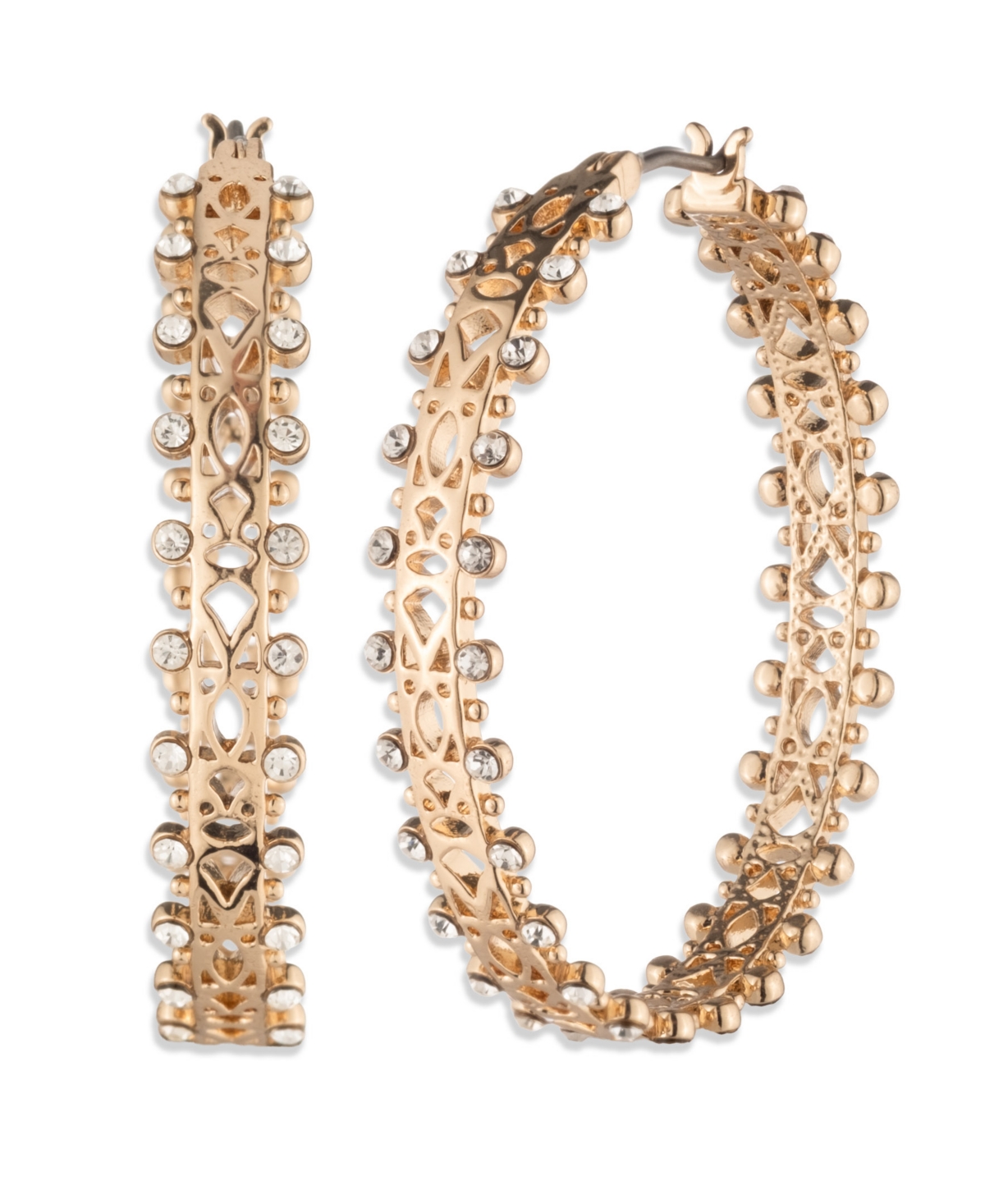 Marchesa Glass Stone Gold-Tone Drama Crystal Hoop Earrings