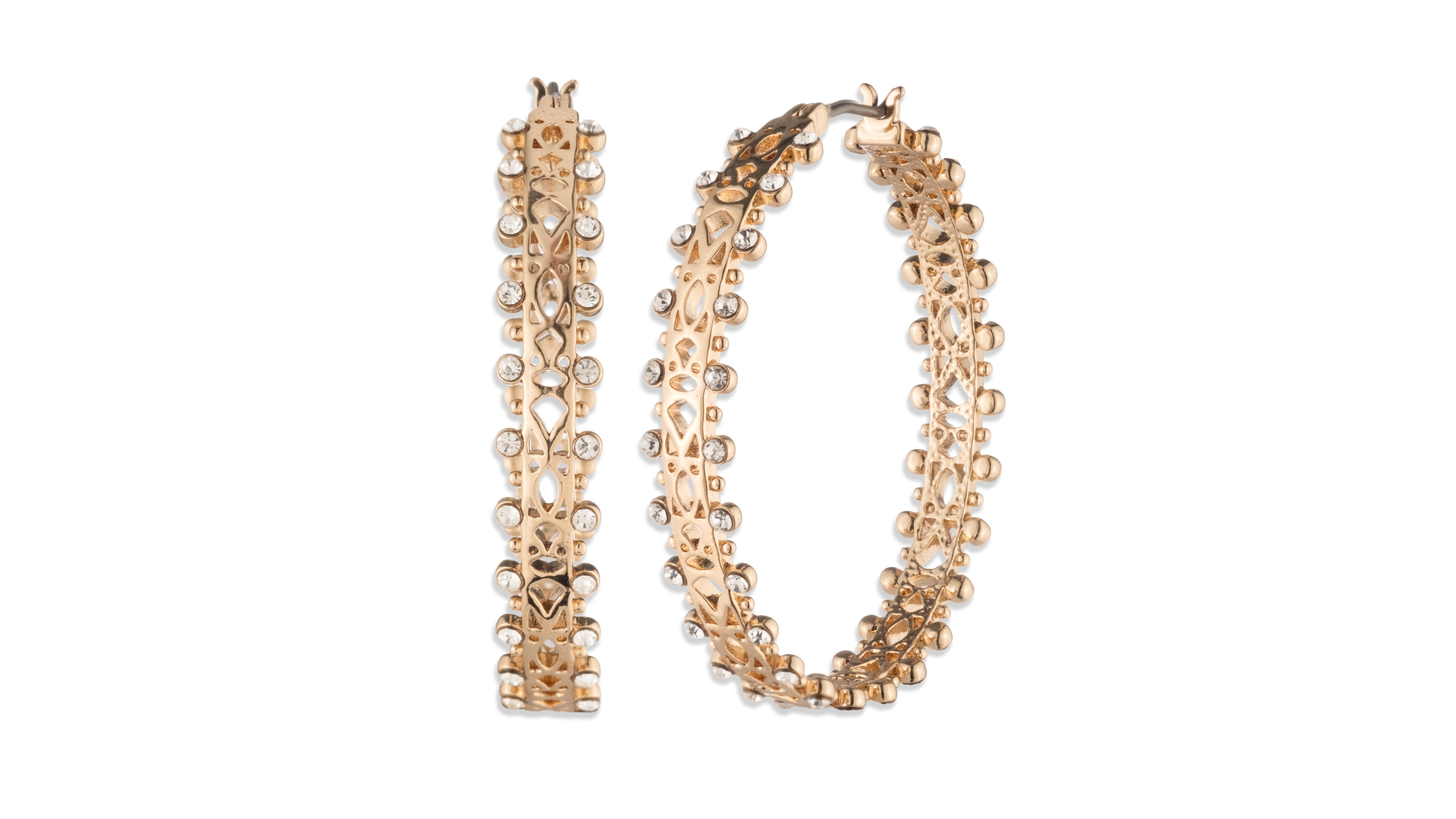 Marchesa Glass Stone Gold-Tone Drama Crystal Hoop Earrings