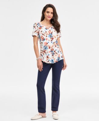 Petite Floral Print Scoop Neck Top, Macy's Exclusive
