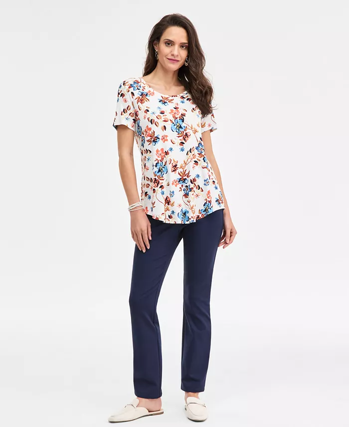 Women's Printed Scoop-Neck Short Sleeve Top - thumbnail 2
