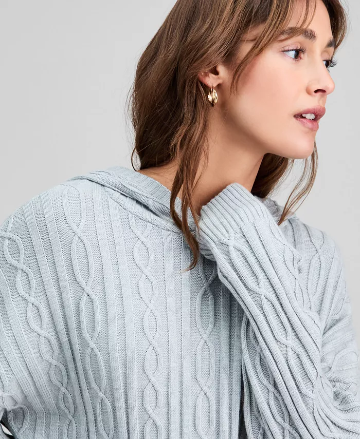 Women's Cable-Knit Pullover Hoodie - thumbnail 3