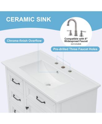 36" Bathroom Vanity with Sink, 4 Drawers & Soft-Close Door, Freestanding Storage Cabinet