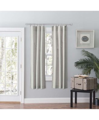 Plaza Classic Ticking Stripe Printed 3" Rod Pocket Tailored Panel Pair with Tiebacks 56" x Sage