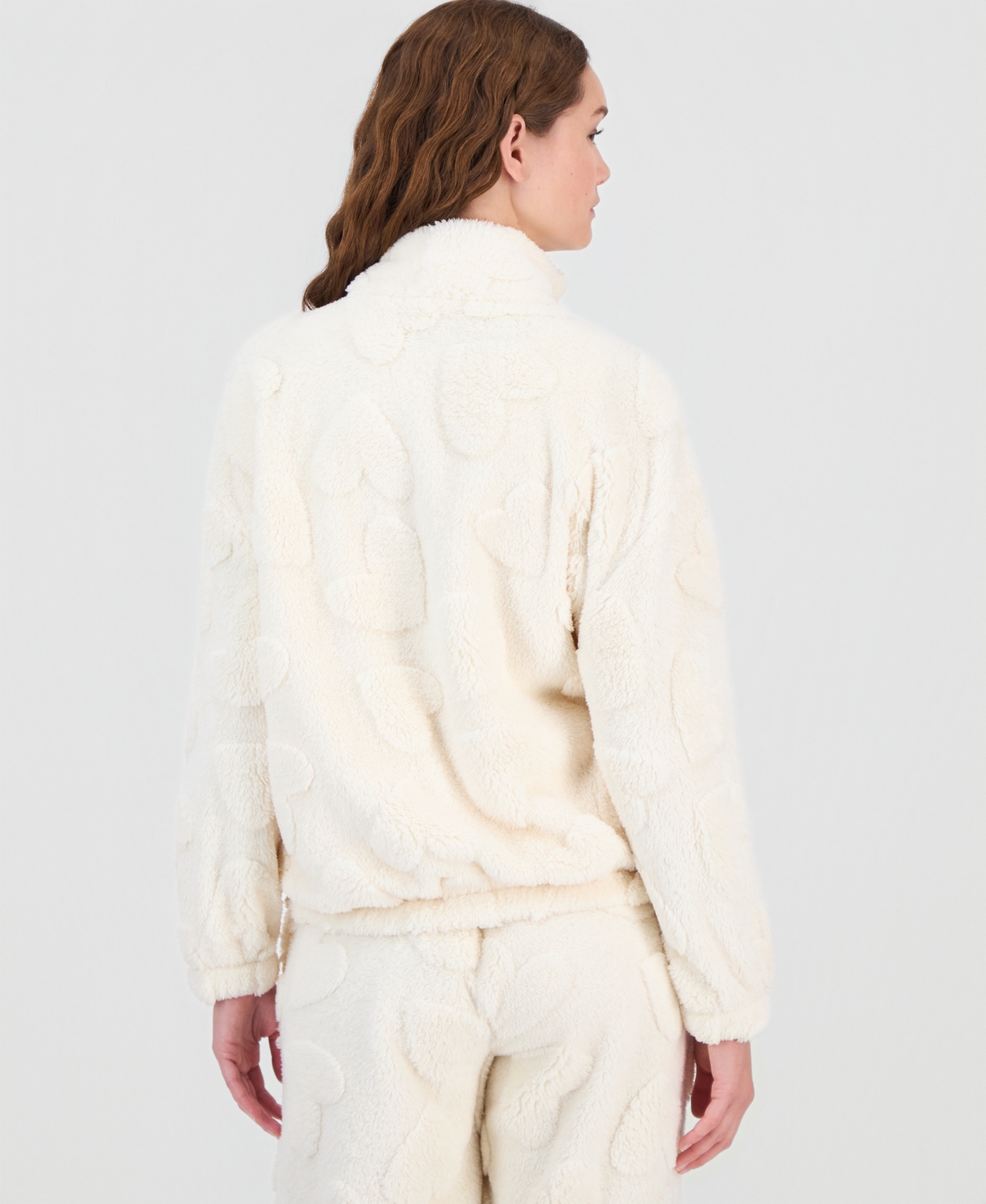 Rebellious One Juniors' Embossed Sherpa Quarter-zip Sweatshirt In Neutral