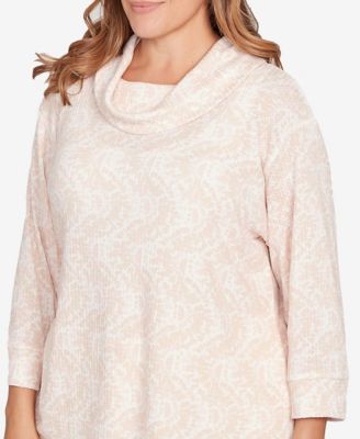 Plus Size Printed Long Sleeve Cowl Neck Top