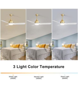 54-inch Modern Minimalist Golden 3-Blade Ceiling Fan with LED Light Remote Control Supports 6 Speeds and Timer Function