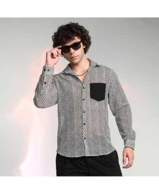 Men's Onyx Black & Cream White Zig-Zag Block Shirt