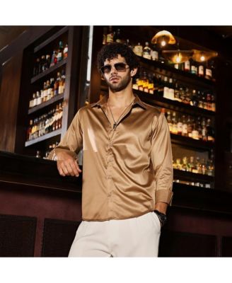 Men's Sand Beige Solid Satin Shirt