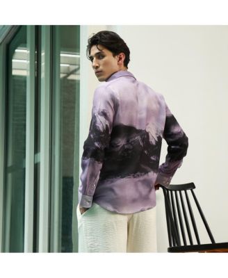 Men's Purple Floral Printed Rayon Shirt With Spread Collar