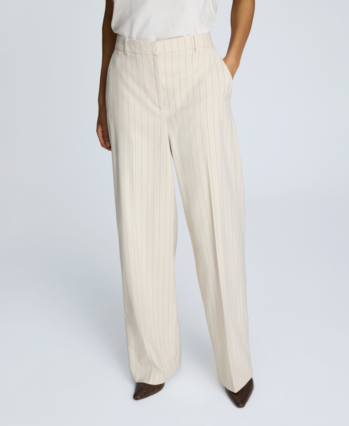 Kenneth Cole Women's Pinstripe High Rise Wide Leg Trouser