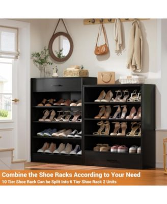 8-Tier Shoe Rack with 2 Drawers, 80'' High Wooden Shoe Cabinet with Adjustable Shelves