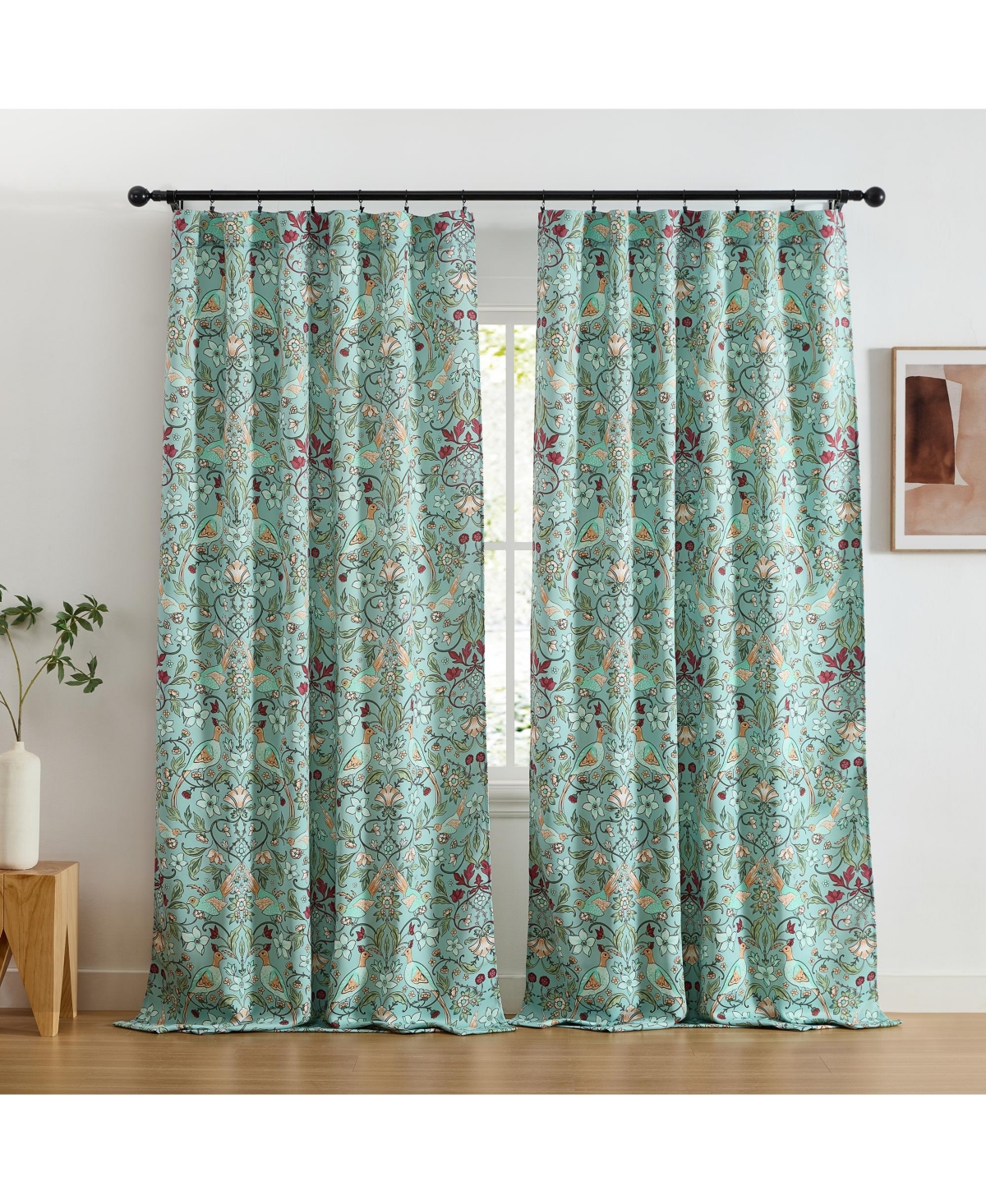 Hlc.me Florence Floral & Birds Patterned Window Back Tab Rod Pocket Curtains Bedroom - Light Blocking Darkening Window Panels