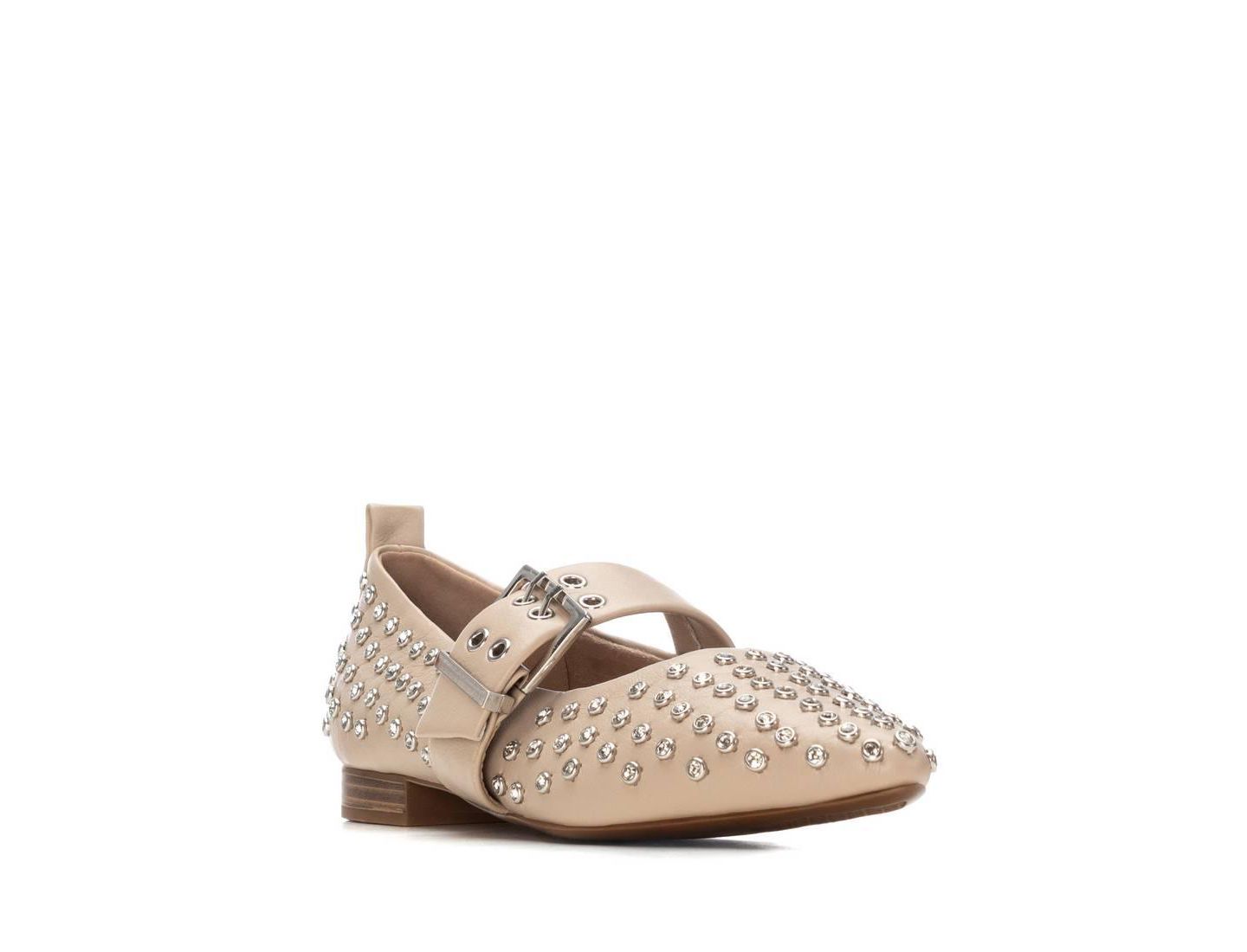 Женские балетки XTI Mary Jane Studded Ballet Flats, цвет: Бежевый — фото 3