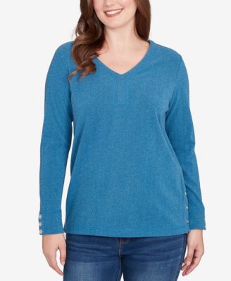 Petite Luxe Rib V-Neck Button Accent Knit Top