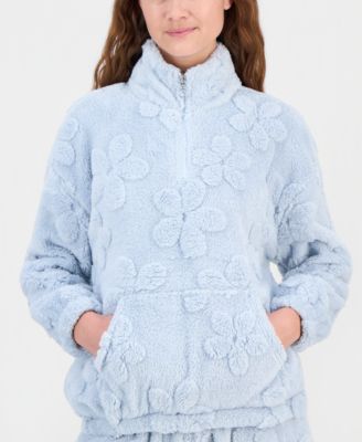 Juniors' Embossed Sherpa Quarter-Zip Sweatshirt