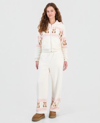 Fleece Zippered Hoodie & Wide-Leg Pants