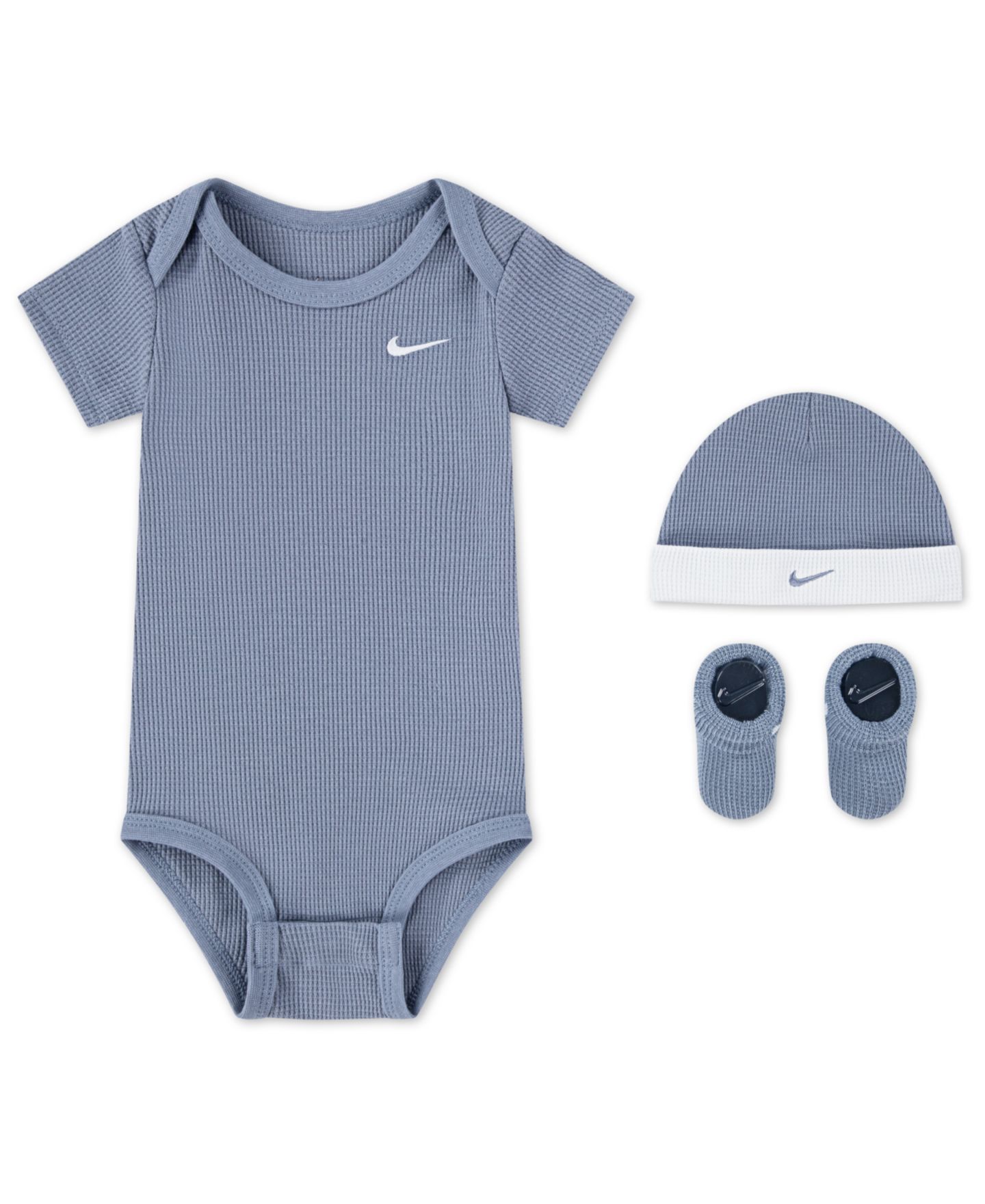 Комплекты Nike Short-Sleeve Bodysuit, Booties and Hat, 3-Piece Set для малышей, цвет: Сланцевый — фото 1