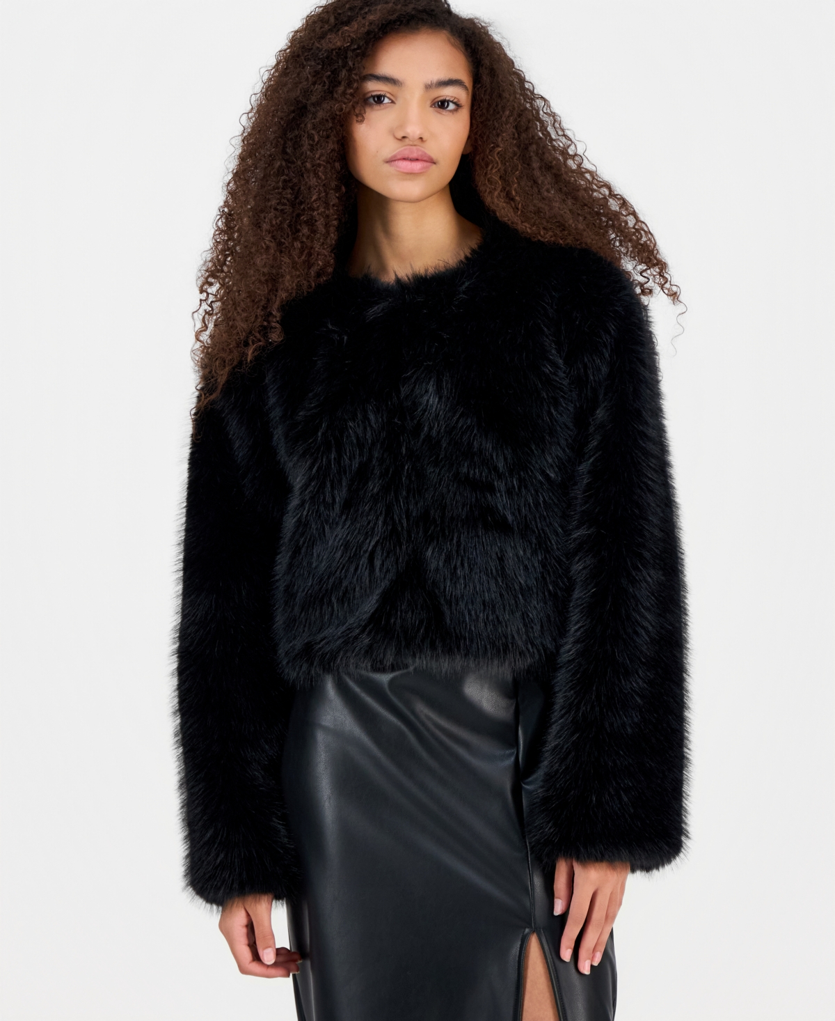Blanknyc Faux Fur Women's Collarless Jacket In Black