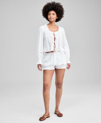 And Now This - Women's Textured Ruffle-Trim Bloomer Shorts