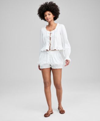 Women's Textured Tie-Front Cotton Blouse, Macy's Exclusive
