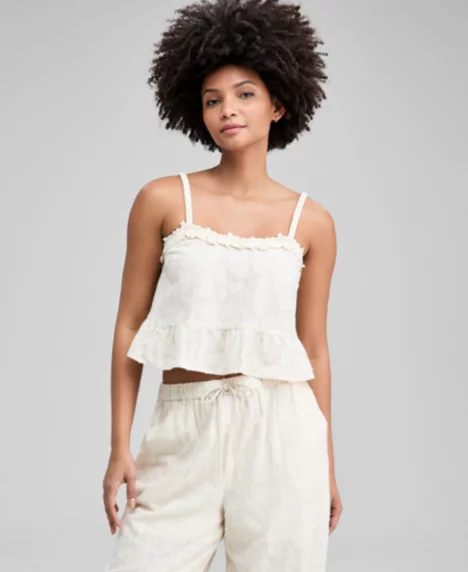 Petite Floral Jacquard Tank Top - Natural