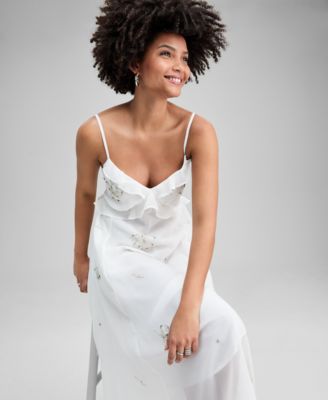 Women's Beaded Floral Asymmetrical-Hem Dress, Macy's Exclusive