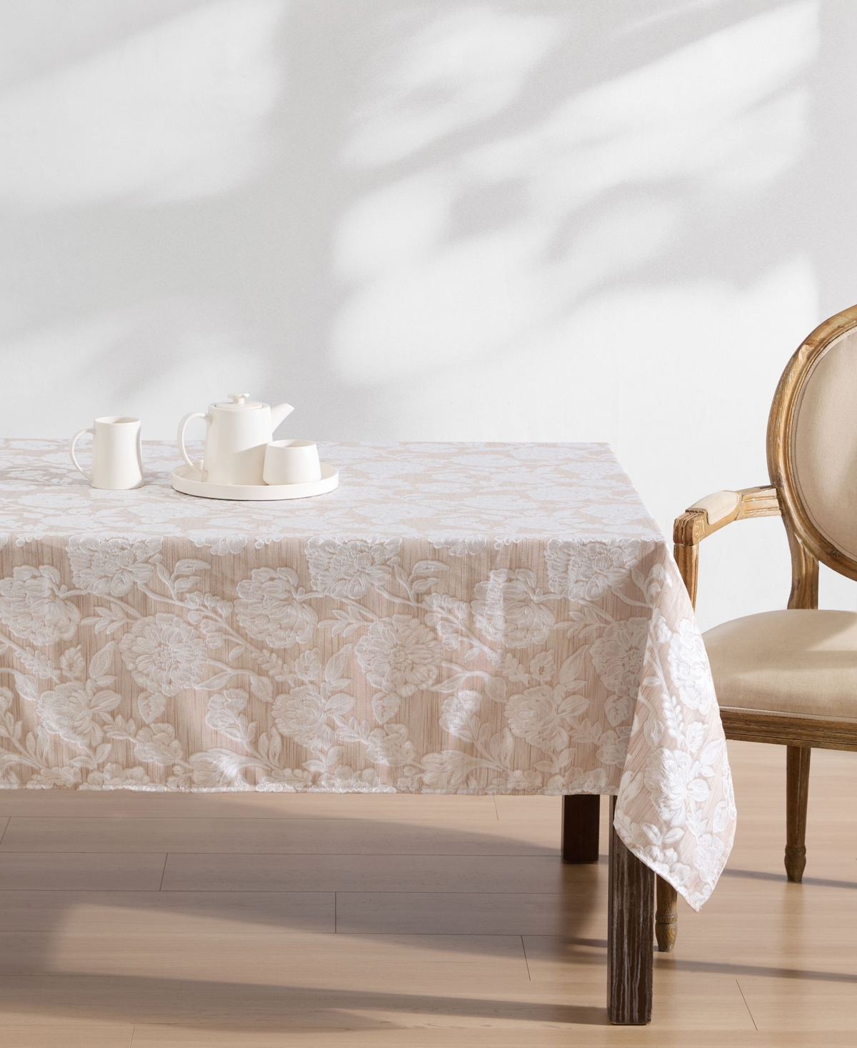 Laura Ashley Annaleigh Jacquard Tablecloth, 60"w X 84"l In Brown