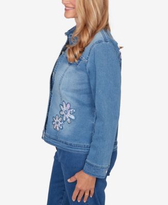Women's Hilton Head Floral Applique Detail Light Denim Jacket