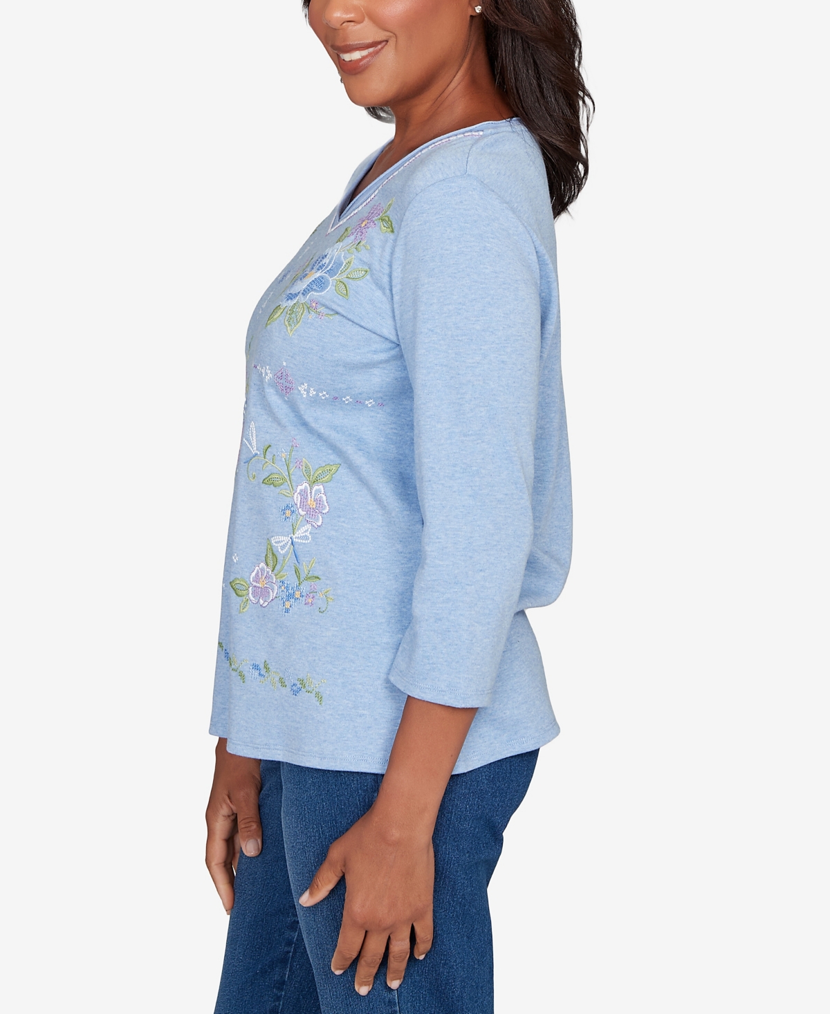 Alfred Dunner Women's Hilton Head Cross Stitched Floral Top