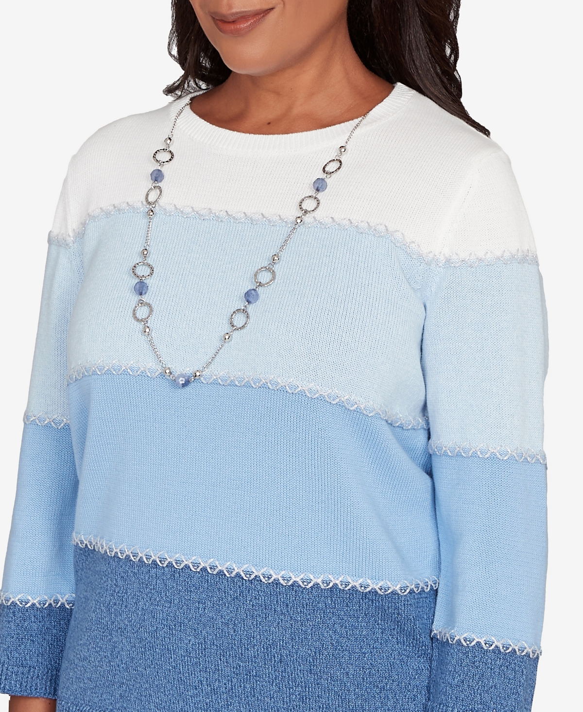 Alfred Dunner Women's Hilton Head Ombre Stripe Sweater with Necklace