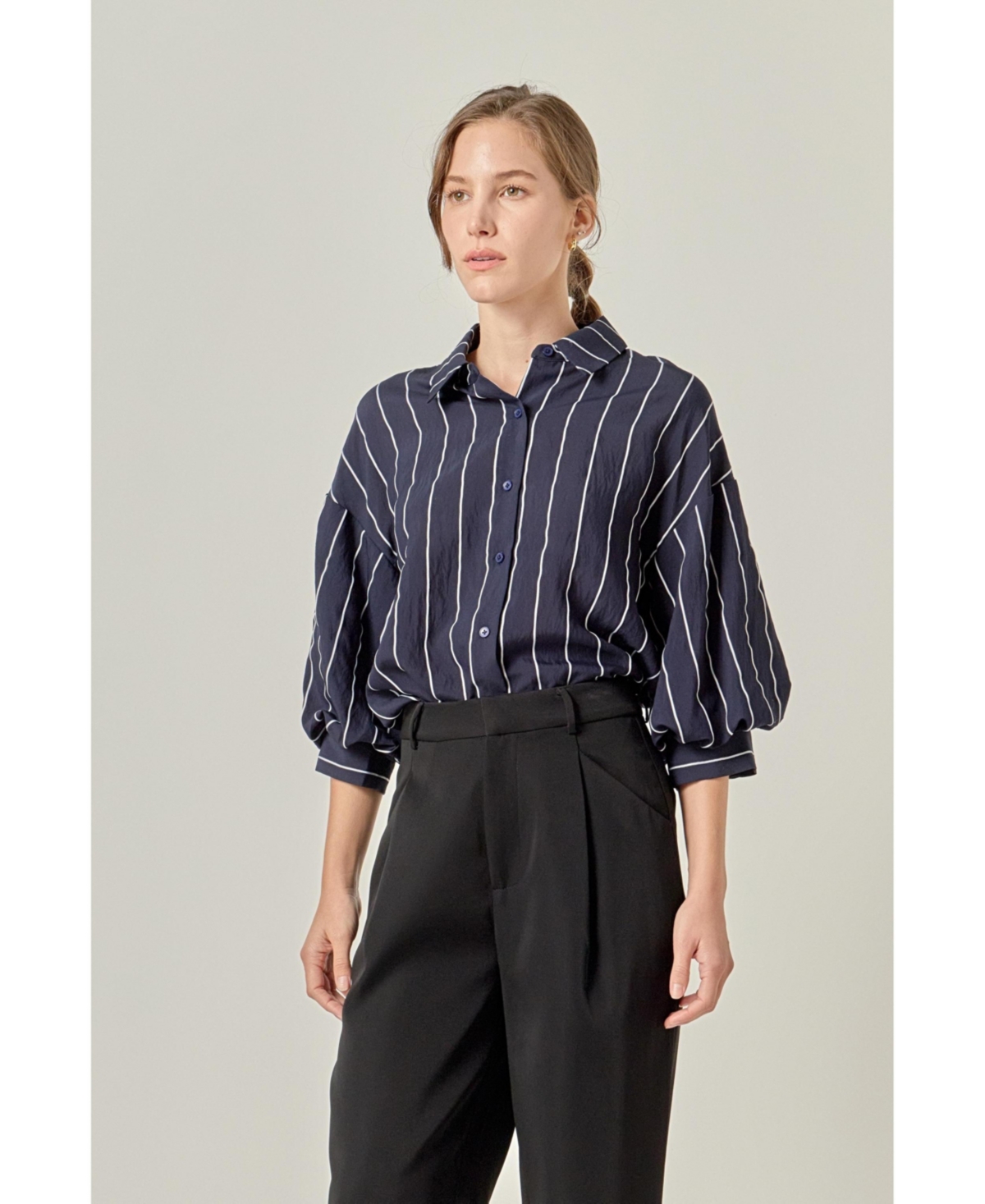 English Factory Petite Stripe Ballon sleeve shirt
