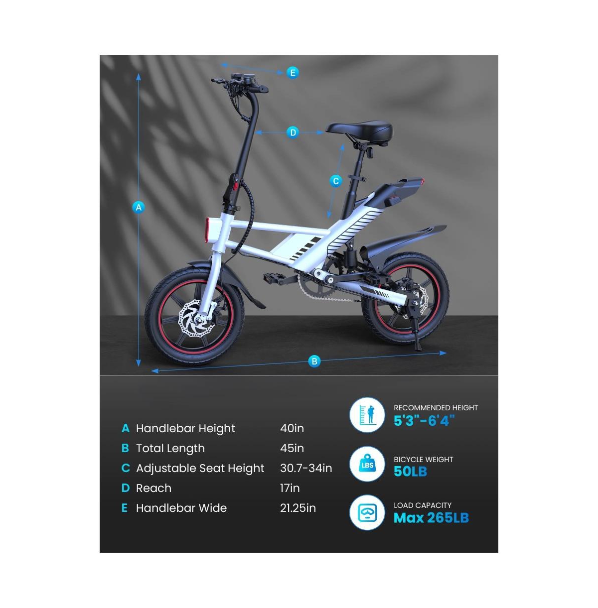 Everyfun 14" Folding Electric Bike for Adults: 700W Peak Motor, 36V/10AH Battery, 18.6MPH Commuter City Ebike