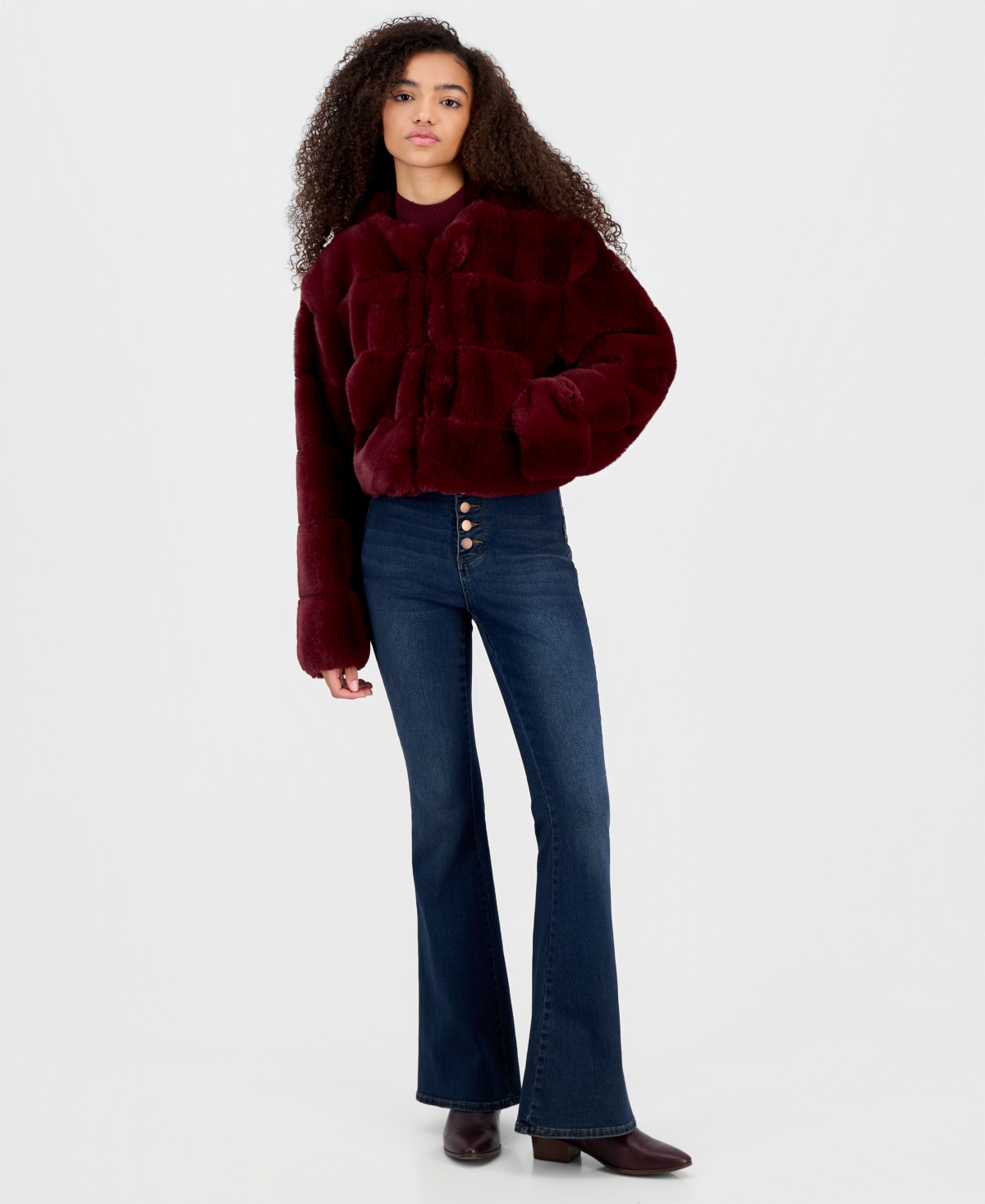 Blanknyc Cropped Faux Fur Coat In Burgundy
