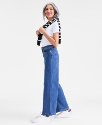 Petite Five Pocket High-Rise Wide Leg Jeans, Macy's Exclusive