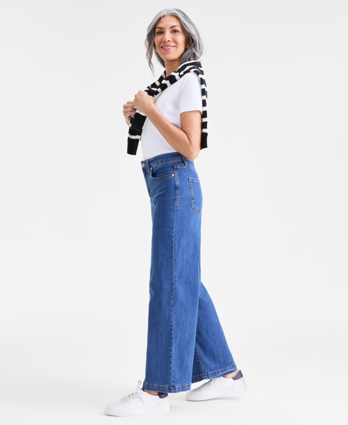 Style & Co Petite Five Pocket High-rise Wide Leg Jeans, Macy's Exclusive In Blue