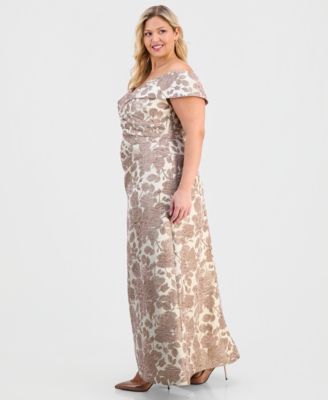 Plus Size Jacquard Off-The-Shoulder Gown