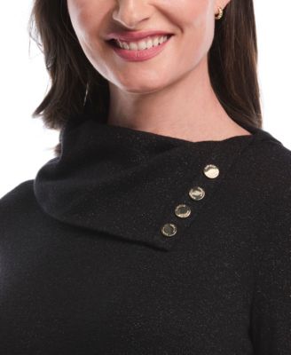 Petite Split Collar Long Sleeve Top