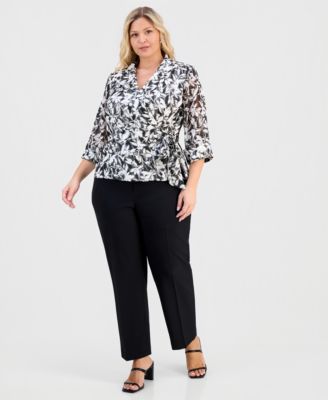 Plus Size Foil Burnout 3/4-Sleeve Top